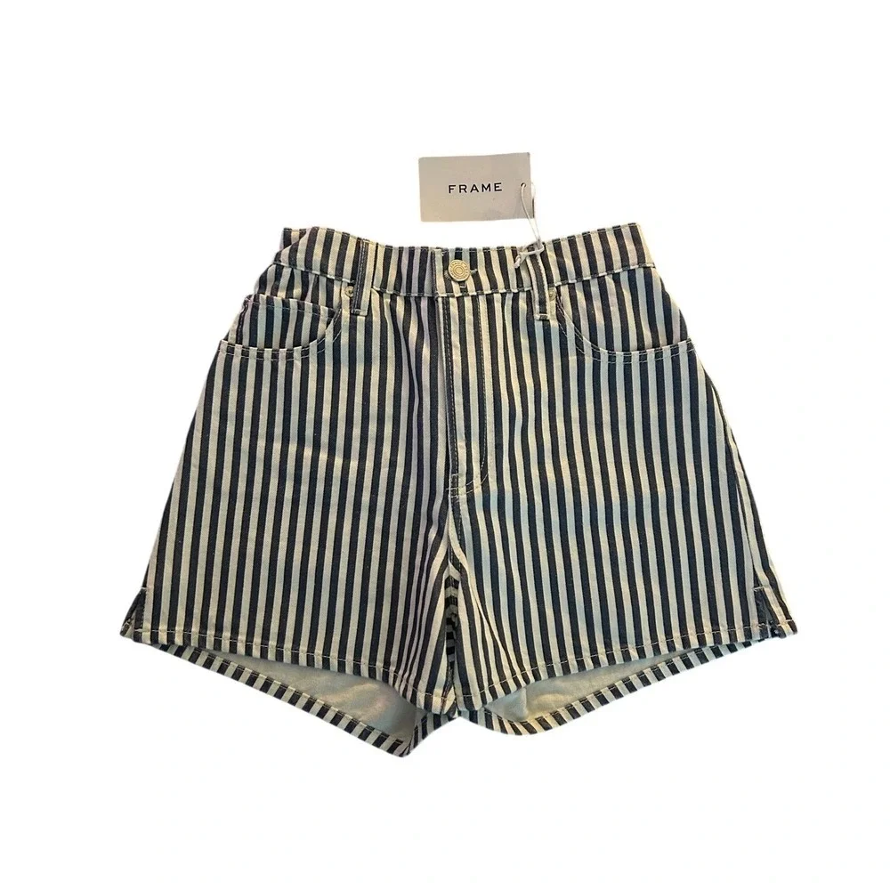 FRAME The Vintage Relaxed Short Seaport Stripe Navy White Denim Size 27 (1219)